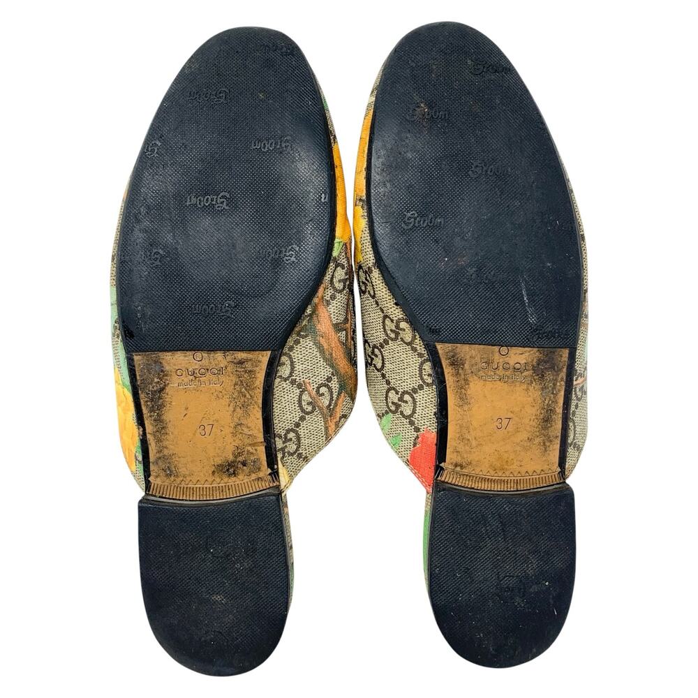 Gucci Princetown Horsebit Tian Print GG Monogram Logo Flats Slip On Mules EU 37 - Picture 10 of 10